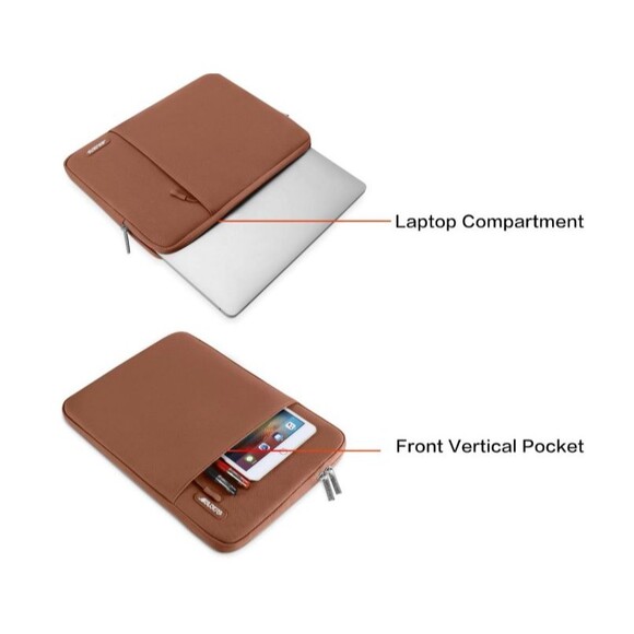 MOSISO Laptop Tablet Sleeve Zip Bag In Caramel Brown NEW - Picture 3 of 7